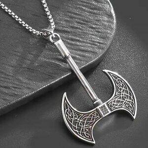 Viking Norse Axe Pendant Necklace Thor Mythology Battle Grunge Unisex Silver